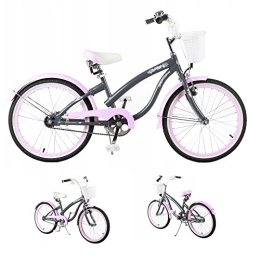 Lux4kids Bicicleta Lux4kids Cruiser - Bicicleta infantil para niña, 20 pulgadas, 6 colores, freno de contrapedal, color gris y rosa