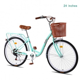 Single Speed Beach Cruiser Bike, Bicicleta De Cercanías Cómoda Marco De Acero De Alto Carbono Ruedas De 24 Pulgadas / 26 Pulgadas Colores Múltiples,Light Green,24 Inches