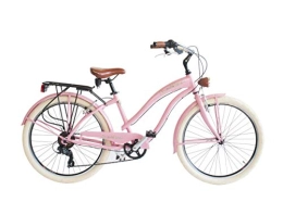 Via Veneto Crucero Via Veneto Bicicleta Cruiser Mujer 26" Color Rosa | Bicicleta de Paseo Ruedas Anchas 26 Pulgadas | Bici Beach Cruiser 26", 6 Velocidades, Chasis de Aluminio, Guardabarros, Luces LED y Portaequipajes