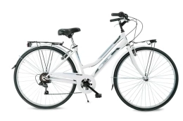 AIRBICI Bicicleta Airbici Bicicleta de Paseo Mujer Fusion Lady 28”. Bicicleta Mujer 6 Velocidades, Cuadro de Acero, Llantas de Aluminio, Luces Led, Portaequipaje, Caballete, Cambio Shimano. (Negra) (Blanco)