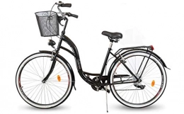 BDW Bicicleta BDW Alice - Bicicleta con soporte trasero, bicicleta holandesa para mujer, 6 velocidades, color negro, 28 pulgadas