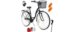 BDW Bicicleta BDW Bicicleta de ciudad y trekking para mujer, de 28 pulgadas, para ciudad, trekking, cesta de KOSTELNOS || color negro ||