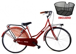 CSM Bicicleta Bicicleta 26″ Mujer / Hombre Albatros “Holanda” Senza Cambio de Acero + Cesta Anterior / en Rojo
