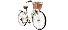 Desconocido Paseo Bicicleta de ciudad para mujer y niña, de BDW, de 28 pulgadas, para ciudad, trekking, 6 velocidades Shimano, cesta KOSTELNOS (beige)