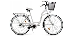 Desconocido Bicicleta Bicicleta de ciudad y trekking BDW de 17 pulgadas, para mujer, para ciudad, trekking, 1 marcha, cesta KOSTELNOS (blanco)