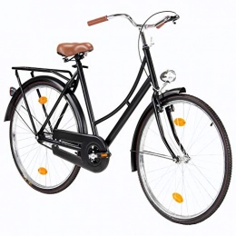 Bicicleta Holandesa Vintaje de 28 Pulgadas para Hombres/Mujeres Adultos City Bikes Bicicleta Urbana Bicicleta de Paseo Trekking con Luz Freno Coaster, Negro Mate [EU Stock