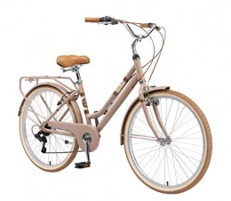 BIKESTAR Paseo BIKESTAR Bicicleta de Paseo Aluminio Rueda de 26" Pulgadas | Bici de Cuidad Urbana 7 Velocidades Vintage para Mujeres | Marrón