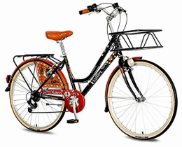 breluxx Bicicleta breluxx® 26 Aduanas Damenfahrrad Venera Fashion Caramel Citybike Cesta + luz Retro Damenrad, 6 Marcha Shimano