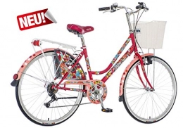 breluxx Bicicleta breluxx® 26 Aduanas Damenfahrrad Venera Fashion Kolibri Citybike con Cesta + luz, Retro Bike, 6 Marchas Shimano, Modelo 2019