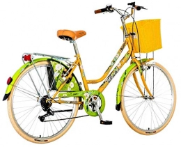 breluxx Bicicleta breluxx 26 Aduanas Damenfahrrad Venera Fashion Secret Bamboo Citybike Canasta + luz Retro Damenrad, 6 Marchas Shimano, Blanco neumticos