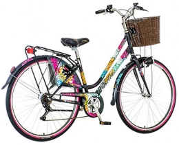 breluxx Paseo breluxx Bicicleta de Ciudad para Mujer, 28 Pulgadas, diseo de Diente de len, con Cesta y luz, Estilo Retro, 6 velocidades Shimano