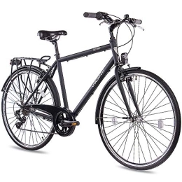 CHRISSON Paseo CHRISSON Bicicleta de ciudad para hombre de 28 pulgadas, color negro mate, 53 cm, con 7 marchas Shimano Tourney, práctica bicicleta de ciudad para hombres