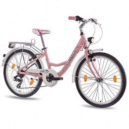 CHRISSON Bicicleta CHRISSON Relaxia - Bicicleta infantil de 24 pulgadas para niña, color rosa, con 7 marchas Shimano, para niños de entre 9 y 12 años y 1, 35 m hasta 1, 50 m de estatura