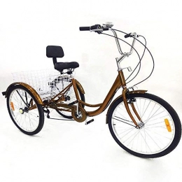 DiLiBee Bicicleta DiLiBee 24 pulgadas 6 velocidades 3 ruedas adulto triciclo ajustable adulto bicicleta con cesta blanca para deportes al aire libre compras para padres y amigos (dorado)