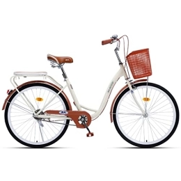 Winvacco Bicicleta Estilo Retro Vintage, Ruedas de Aluminio de 24 26 Pulgadas, Bicicleta Paseo, Bicicleta para Mujer, Cesta con Acolchado Gratis, Beige-26inch