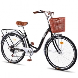 GFYWZ Bicicleta GFYWZ Bicicleta De Ocio Urbana De 26", Bicicleta para Adultos Liviana De 7 Velocidades, Linterna para Bicicleta Y Canasta para Mujer, Inflador, Bloqueo Antirrobo