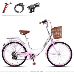 GHH Bicicleta GHH 24' Paseo Bici / 7 Speed Bicicleta para Mujeres Summer con Canasta Luz de Noche, Candado de Bicicleta, Bomba de Aire