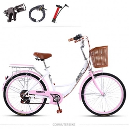 GHH Bicicleta GHH 7 Speed Paseo Bici / Bicicleta 26" para Mujeres Summer con Canasta Luz de Noche, Candado de Bicicleta, Bomba de Aire