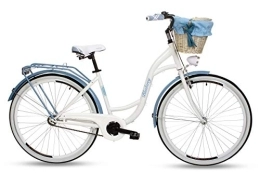 Goetze Paseo Goetze Blueberry - Bicicleta de ciudad vintage para mujer, estilo holandés, 1 marcha sin cambios, de nivel bajo, freno de contrapedal, ruedas de aluminio de 28 pulgadas, cesta con acolchado gratis.