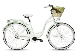 Goetze Paseo Goetze Blueberry - Bicicleta de ciudad vintage para mujer, estilo holandés, 1 marcha sin cambios, freno de contrapedal, ruedas de aluminio de 26 pulgadas, cesta con acolchado