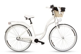 Goetze Bicicleta Goetze Cuadro de aluminio para mujer, estilo retro, vintage, ruedas de 28 pulgadas, 3 velocidades, Shimano Nexus, freno de contrapedal, subida profunda, cesta con acolchado gratis.