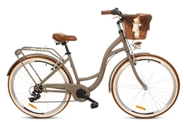 Goetze Bicicleta Goetze Mood - Bicicleta de aluminio para mujer, retro, vintage, con ruedas de 28 pulgadas, cambio Shimano de 7 marchas, cesta con acolchado gratis
