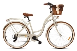 Goetze Paseo Goetze Mood - Bicicleta de ciudad para mujer, marco de aluminio, estilo retro vintage Holanda, ruedas de 28 pulgadas, desviador Shimano de 7 marchas, para principiantes bajos, cesta con acolchado