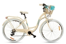 Goetze Paseo Goetze Mood Bicicleta de ciudad retro vintage Holanda, ruedas de aluminio de 28 pulgadas, 7 marchas, cambio Shimano Tourney, nivel bajo, cesta con acolchado gratis