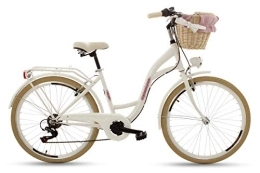 Goetze Paseo Goetze Mood - Bicicleta para mujer retro vintage Holanda urbana, ruedas de aluminio de 26 pulgadas, cambio Shimano de 6 velocidades, cesta con acolchado gratis