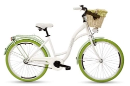 Goetze Bicicleta Goetze Style Vintage Retro Citybike - Bicicleta holandesa para mujer, 1 marcha sin cambios, de nivel bajo, freno de contrapedal, ruedas de aluminio de 26 pulgadas, cesta con acolchado gratis.