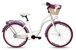 Goetze Bicicleta Goetze Style Vintage Retro Citybike - Bicicleta holandesa para mujer, cambio de 3 marchas, freno de contrapedal, ruedas de aluminio de 26 pulgadas, cesta con acolchado gratis.