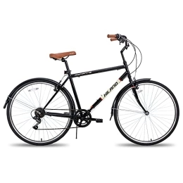 Hiland Bicicleta Hiland Bicicleta de Ciudad 700C Urban City Commuter para Hombres con Shimano de 7 velocidades, cómoda de Estilo Retro, 50cm, Color Negro