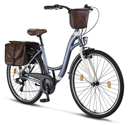 Licorne Bike Paseo Licorne Bike Bicicleta de ciudad Stella Plus Premium en aluminio de 28 pulgadas, para niños, hombres y mujeres, cambio de 21 velocidades, bicicleta holandesa (28 pulgadas), color azul grisáceo