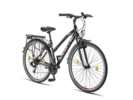 Licorne Bike Bicicleta Licorne Bike L-V-ATB Bicicleta de trekking prémium de 28 pulgadas, para hombres, niños, niñas y mujeres, cambio de 21 velocidades, ciudad, hombres, color negro y rosa