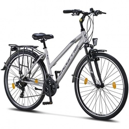 Licorne Bike Bicicleta Licorne Bike L-V-ATB Bicicleta de trekking prémium de 28 pulgadas, para hombres, niños, niñas y mujeres, cambio de 21 velocidades, ciudad, hombres, gris / negro