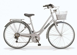 MBM Bicicleta MBM Bicicleta Silvery para Mujeres, Cuadro de Acero, 28", 6 velocidades, tamaño 46, Cesta incluida, Cinco Colores Disponibles (Gris, H46)