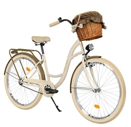 Milord Bikes Paseo Milord. Bicicleta de Confort marrón cremoso de 1 Velocidad y 26 Pulgadas con Cesta y Soporte Trasero, Bicicleta Holandesa, Bicicleta para Mujer, Bicicleta Urbana, Retro, Vintage