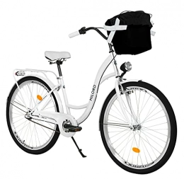 Milord Bikes Bicicleta Milord. Bicicleta holandesa con cesta, para mujer, 3 velocidades, color blanco, 26 pulgadas