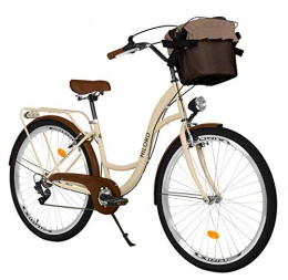 Milord Bikes Bicicleta Milord Bikes Bicicleta de Confort, el Color del Capuchino, de 7 Velocidad y 26 Pulgadas con Cesta y Soporte Trasero, Bicicleta Holandesa, Bicicleta para Mujer, Bicicleta Urbana, Retro, Vintage