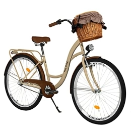 Milord Bikes Paseo Milord Bikes Bicicleta de Confort marrón de 3 Velocidad y 28 Pulgadas con Cesta y Soporte Trasero, Bicicleta Holandesa, Bicicleta para Mujer, Bicicleta Urbana, Retro, Vintage