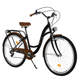 Milord Bikes Paseo Milord Bikes Bicicleta de Confort, Negro-marrón, de 7 Velocidad y 26 Pulgadas con Soporte Trasero, Bicicleta Holandesa, Bicicleta para Mujer, Bicicleta Urbana, Retro, Vintage