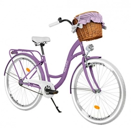 Milord Bikes Paseo Milord Bikes Bicicleta de Confort Violet de 1 Velocidad y 28 Pulgadas con Cesta y Soporte Trasero, Bicicleta Holandesa, Bicicleta para Mujer, Bicicleta Urbana, Retro, Vintage