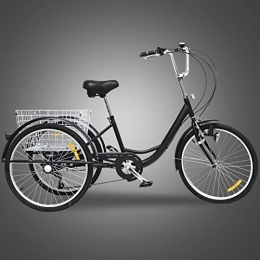 OUkANING Paseo OUKANING Triciclo de 24 pulgadas para adultos, 6 marchas, triciclo de compras con cesta de luz (negro)