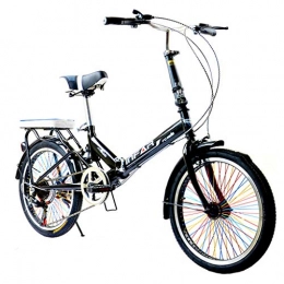 Paseo Bicicleta Plegable Unisex para Adultos Bicicleta De 6 Velocidades Y 20 Pulgadas con Ruedas De Velocidad Variable Bicicleta De Amortiguador De Choque (Color : Black, Size : 155 * 111 * 25cm)
