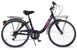 giordanoshop Bicicleta Roadster 24 Zoll 37 cm Mädchen 6G Felgenbremse Schwarz / Violett