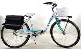 SPEEDCROSS Bicicleta Speedcross Bicicleta 26″ Mujer “Fashion” Senza Cambio + Cesta y Bolsas Incluyendo / en Blanco - Azul Tiffany