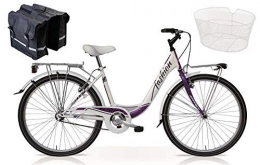 SPEEDCROSS Bicicleta Speedcross Bicicleta 26″ Mujer “Fashion” Senza Cambio + Cesta y Bolsas Incluyendo / en Blanco - Violeta