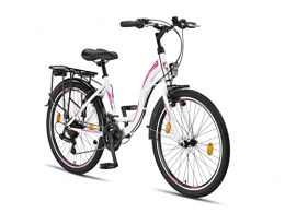 Licorne Bike Bicicleta Stella Bicicleta para Mujer, 26 pulgadas, luz de bicicleta, cambio 21 marchas, bicicleta de ciudad para niñas y niñas, Florenz, Amsterdam, Hollandrad, diseño retro, Blanco