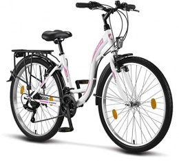 Licorne Bike Paseo Stella Bicicleta para Mujer, 26 pulgadas, luz de bicicleta, cambio Shimano 21 marchas, bicicleta de ciudad para niñas y niñas, Florenz, Amsterdam, Hollandrad, diseño retro, Blanco