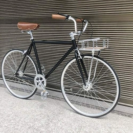 Wxnnx Bicicleta de carretera Commuter City 700C, marco de acero al carbono urbano, bicicleta fija, retro, vintage, con cesta, 52 cm